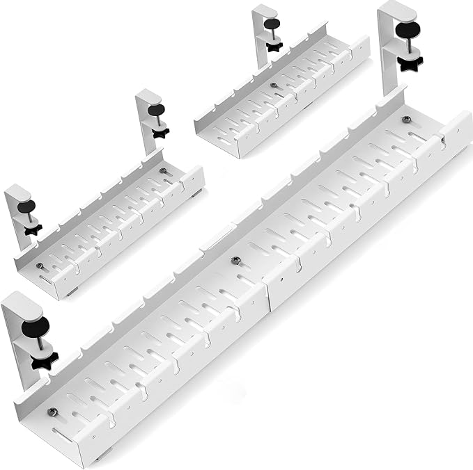 No Drilling Extendable Under Desk Cable Management, Metal Cable Management Tray by BIWIST