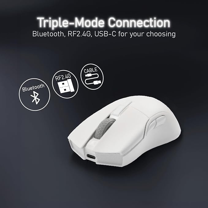 iRocks IRM31R RGB Backlight, Wireless Lightweight Gaming Mouse, Tri-Mode Connection, Kailh GM8.0 Mouse Switches, Advanced PixArt PAW3395 Optical Sensor, Resolution Up to 26,000 DPI - White-DeskLoop Office