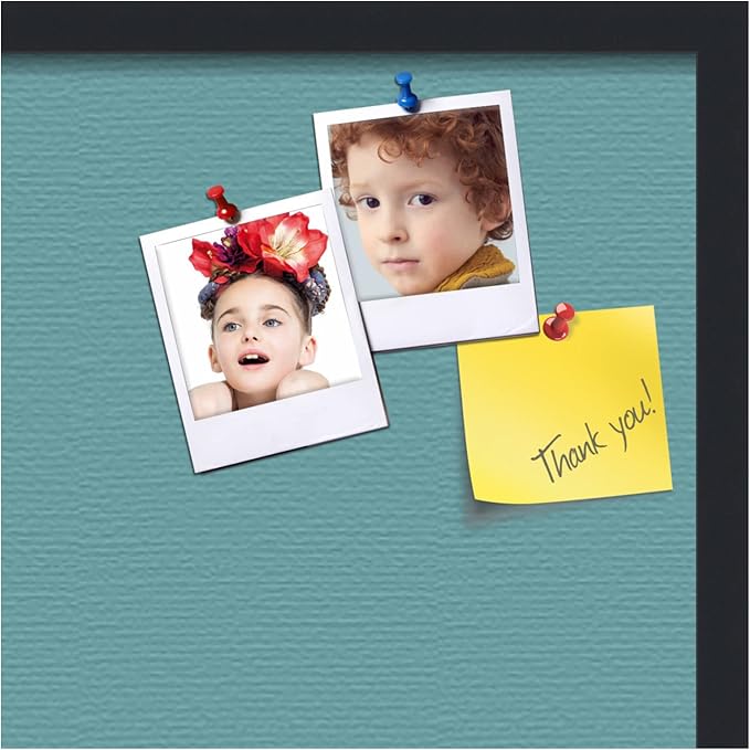 PinPix 24x24 Inch Cork Bulletin Board. This Decorative Framed Pin Board Comes with Aqua Pastel Design and a Satin Black Frame. Ideal for Home Office Decor or Message Board (PinPix-1806)-DeskLoop Office