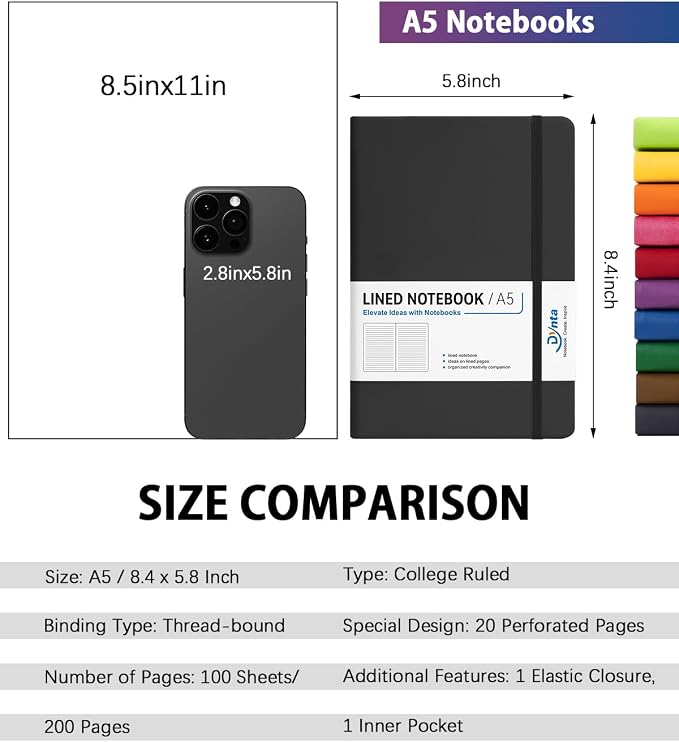 Dynta Hardcover Journal Notebooks, 10 Packs A5 Lined Journals Bulk - Image 2