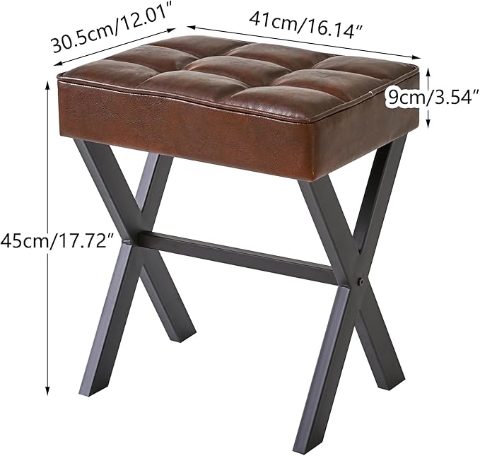 IBUYKE Square Makeup Stool with X-Leg Foot Rest, PU Footrest, Ottoman Seat Vanity Stool, Multi-Use as Small Side Table, for Bedroom, Living Room, Dark Brown LG-71Z-DeskLoop Office