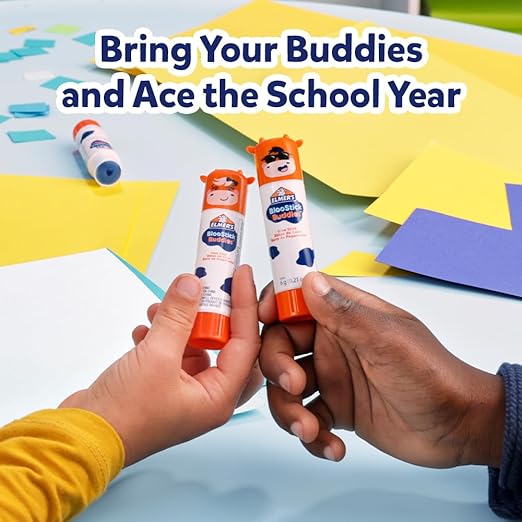 Elmer's BlooStick Buddies Glue Sticks, Disappearing Blue Glue Stick, Anti-Roll Cap, 6g, 48 Count-DeskLoop Office