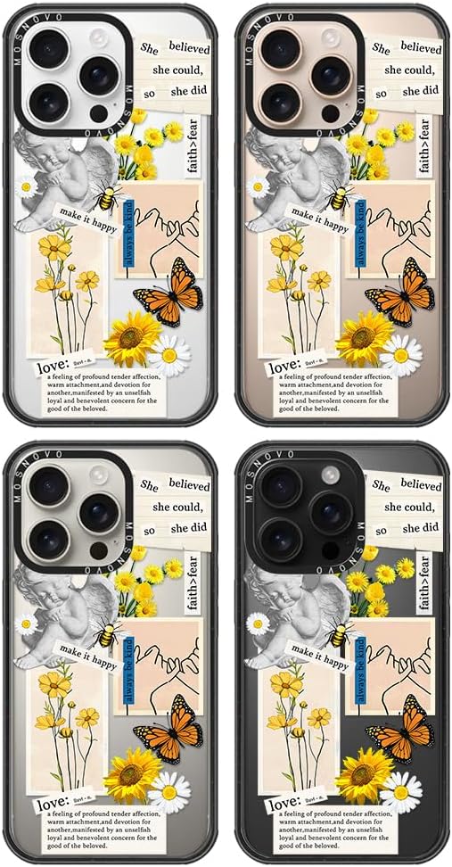 MOSNOVO Case for iPhone 16 Pro, [10ft 4X Military-Grade Drop Protection] Durable & Shockproof Phone Case Cover Design for iPhone 16 Pro - Vintage Collage Art - Clear Black-DeskLoop Office