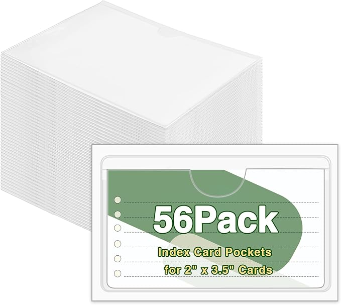 56 Pack 2" x 3.5" Index Card Holder Adhesive Plastic Label Holders Clear Tote by BESARME