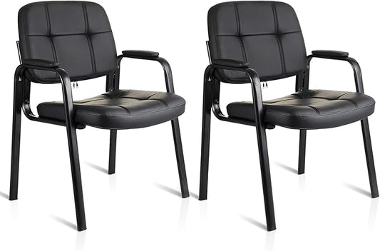 CLATINA Waiting Room Guest Chair with Bonded Leather Padded Arm Rest for Office Reception and Conference Desk Black 2 Pack-DeskLoop Office