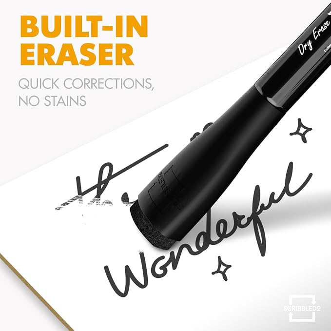Scribbledo 4 Pack Fine Tip Dry Erase Markers Black Low-Odor Whiteboard Markers - Image 5