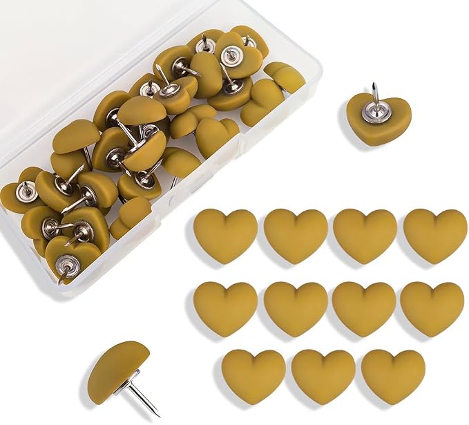 28pcs Decorative Heart Push Pins Yellow Thumb Tacks by Aoxsie