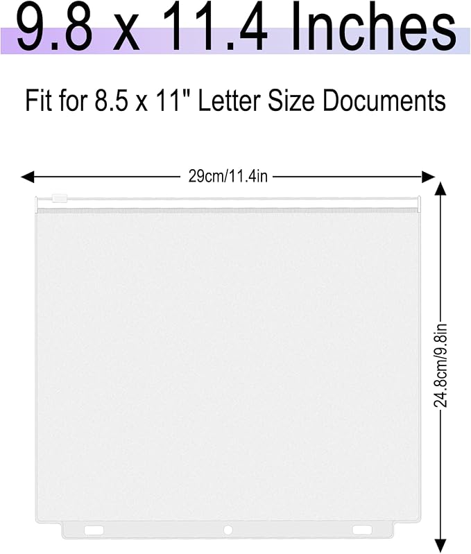 Antner 12 Pack Letter Size Binder Pockets 3 Holes Zipper Binder Folders - Image 2