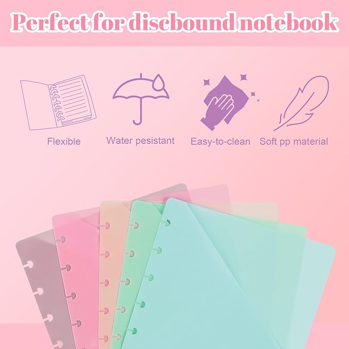 10 Pcs Letter Size Discbound Pocket Dividers Dividers with Tabs and Pockets Discbound Pocket Folders 8.5 x 11 DiscBound Binder Dividers Plastic Dividers with Tabs DiscBound Planner Supplies forOffice