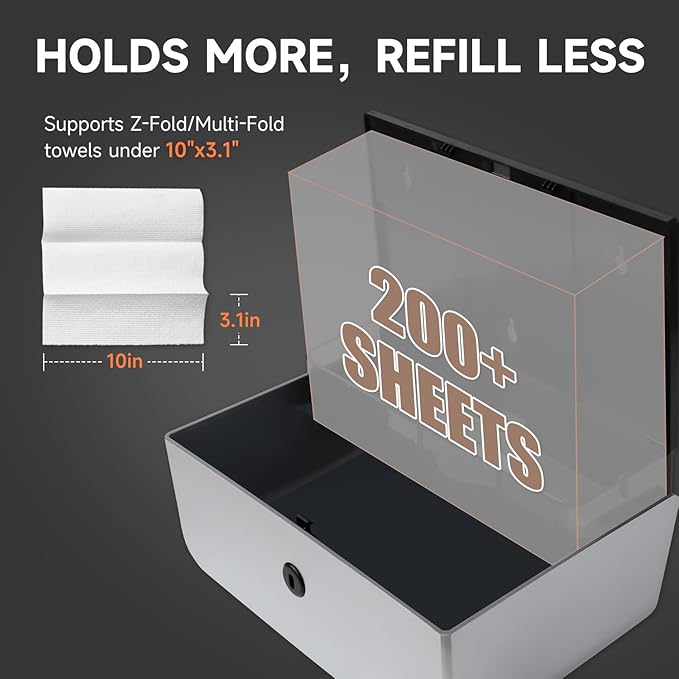 200-Sheet Wall-Mounted Paper Towel Dispenser, Fits Multi-Fold Towels up to 10x3.1 Inches, Perfect for Home & Business (Silver)-DeskLoop Office