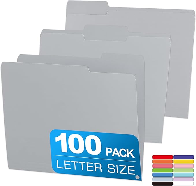 100 Packs Colored File Folders, Two Tone Color File Folder 8.5 x 11 Inch by Unknown