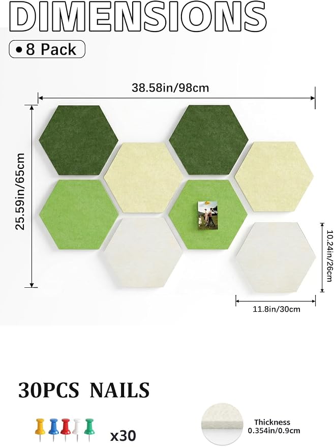 8 Pack Hexagon Felt Bulletin Board Tiles - Image 3