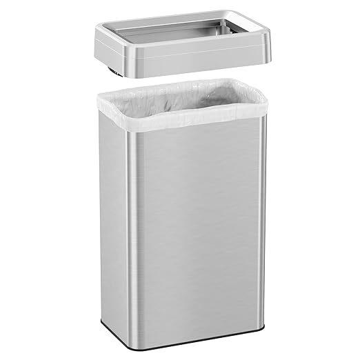iTouchless 18 Gallon Rectangular Open Top Trash Can and Recycle Bin with AbsorbX Odor Control System Ultra Space-Saving Large Capacity Commercial Grade for Home, Office, Garage, Stainless Steel-DeskLoop Office