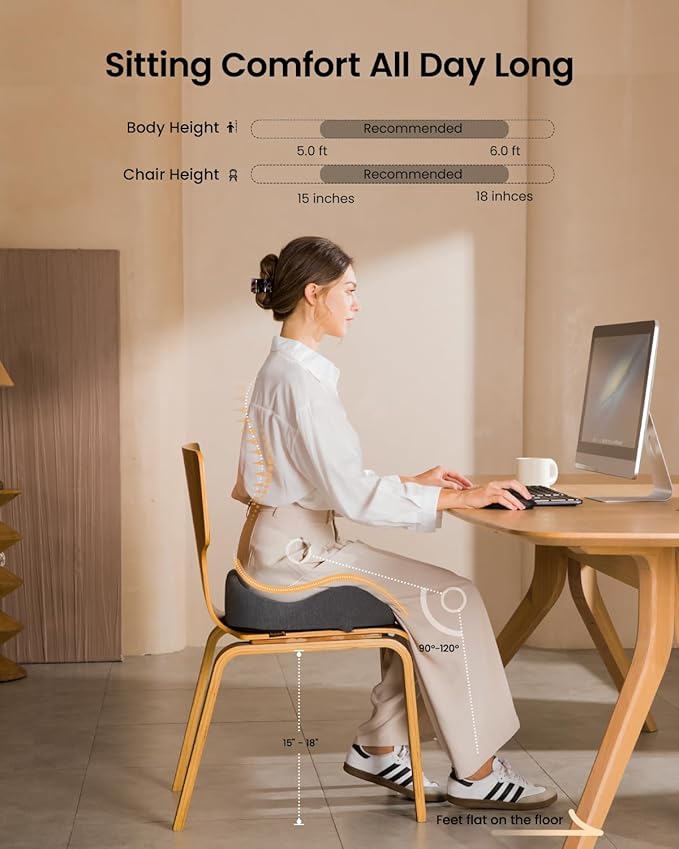 ProtoArc Seat Cushion, Office Chair Cushion for Sciatica, Coccyx Cushion, Ergonomic Memory Foam Seat Cushion for Car, Home, Pressure Relief Pad for Hip, Tailbone, All Day Comfort - Dark Gray-DeskLoop Office