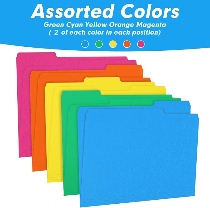 File Folder, RAZCC 30 Pack 1/3 Cut Tab Colored File Folders, File Folder Letter - Image 6