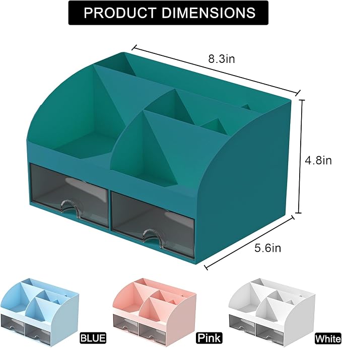 Desk Organizer with 6 Compartments and 2 Drawers, Plastic Makeup Organizer - Image 4
