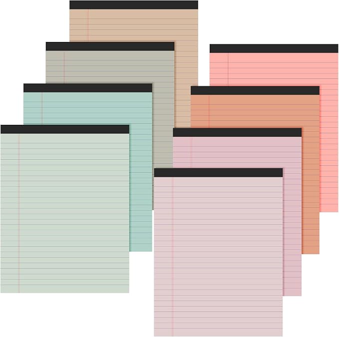 Fuutreo 8 Pcs 8.5'' x 11'' Colored Legal Pad Writing Pads Wide Ruled 50 Sheets by Fuutreo