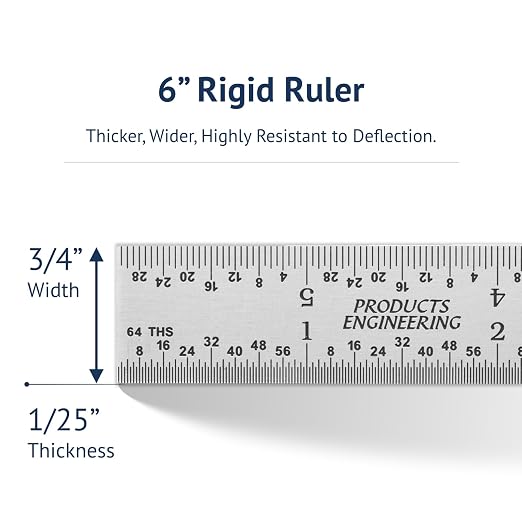 PEC Tools High Precision Metal Ruler, 6 Inch Rigid Machinist Rule, 4R Graduation - Image 8