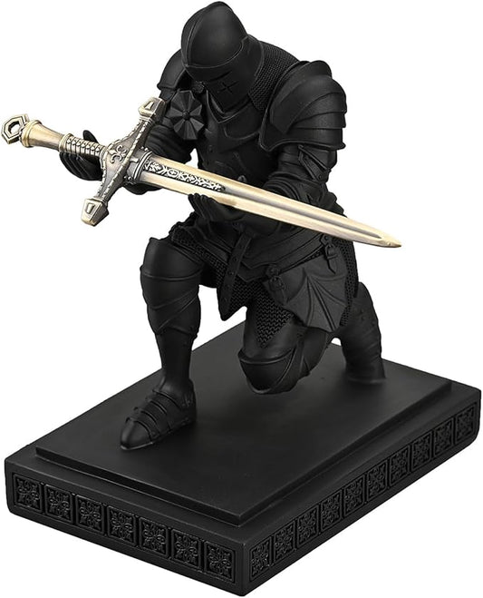 Medieval Armored Warrior Knight Pen Holder Desk Organizers and Accessories Resin Pencil Holder Paperweight as Gift with a Cool Letter Opener for Desk (Black)-DeskLoop Office