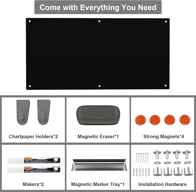 Large Black Glass Dry Erase Board, 96 x 48 Inches Magnetic Glass whiteboard,8' x 4' Frameless Blackboard for Office, Home, School-DeskLoop Office
