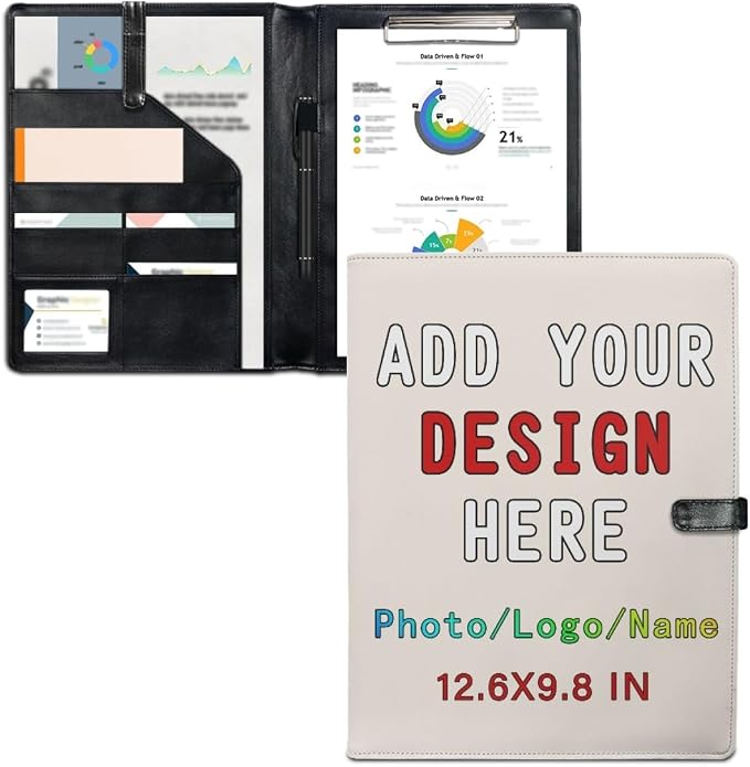 Personalized Leather Portfolio for Men Women, Custom Logo/Text/Photo Binder by LMPTOEI