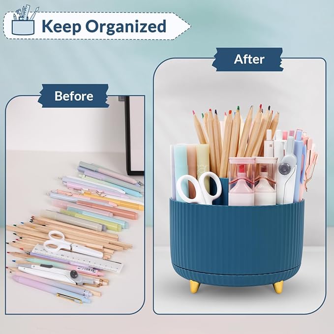 SKYDUE 360 Degree Rotating Desk Organizer, Dual-Purpose Pencil Pen Holder, Rotating Desk Pen Organizer with 5 Slots, Pencil Cup for Office, School, Home-DeskLoop Office