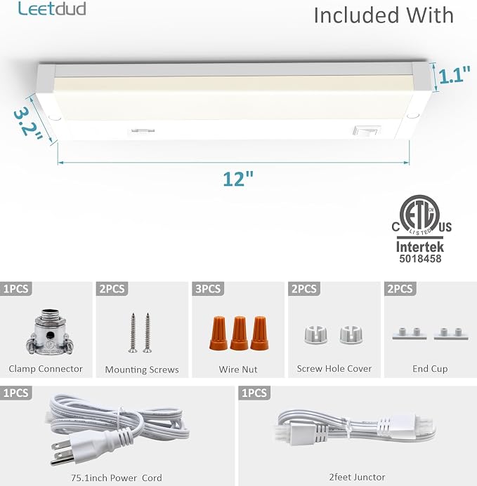 Leetdud LED Under Cabinet Lighting Hardwired or Plug in, 12 Inch 6W, Dimmable 5 - Image 9