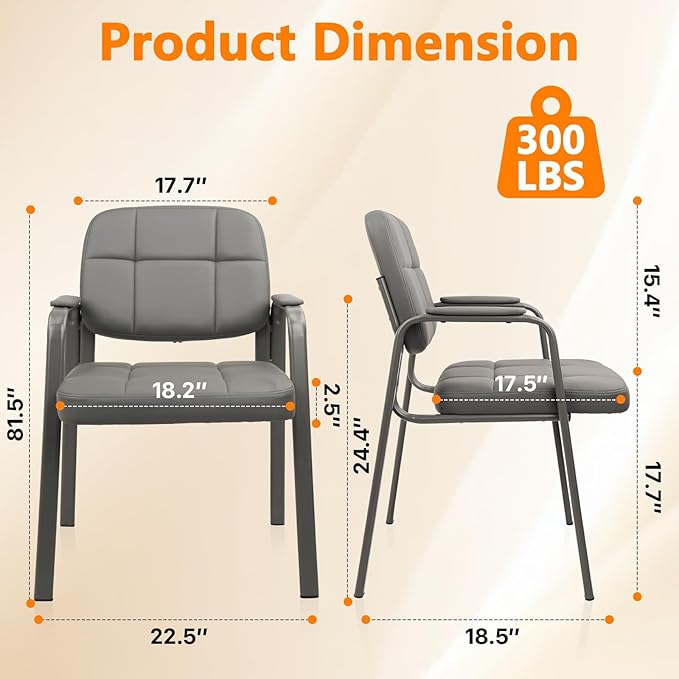 CLATINA Waiting Room Guest Chair with Bonded Leather Padded Arm Rest for Office Reception and Conference Desk(Grey 4 Pack)-DeskLoop Office