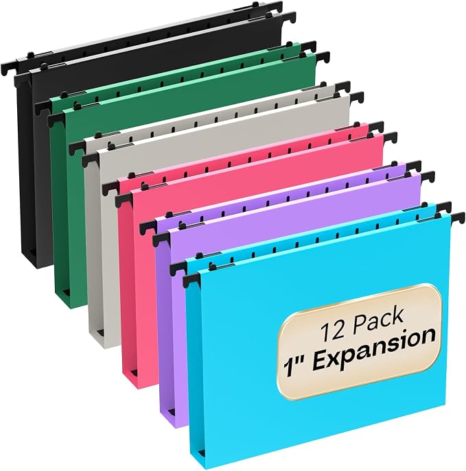 Plastic Hanging File Folders Letter Size, Heavy Duty 1 Inch Expansion, 12 Pack by NORDUN