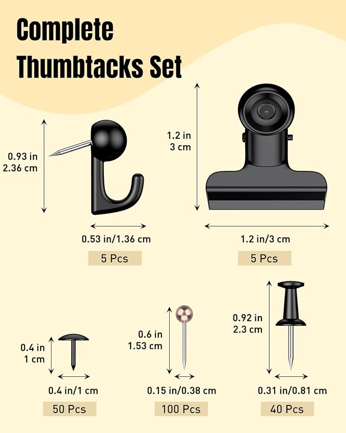 Uniclife 200 PCS Black Push Pins, 5 Style Push Pins - Image 2