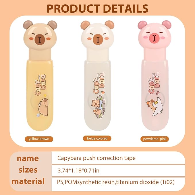Cute Capybara Correction Tape, Mini Retractable Correction Tape Pen, - Image 2
