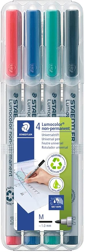 Staedtler Lumograph Non-Permanent, Wet Erase Marker Pens, Medium Tip Refillable by Staedtler