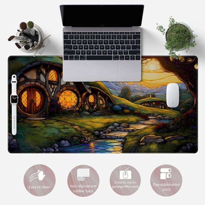 Cute House Anime Mouse Pad Desk Mat Gaming Playmat MTG Game Mat Large Gaming Mousepad for Desk Computer Keyboard Laptop Pad, Desk Decor Home Office with Stitched Eges Pad (31.5x15.7 in)-DeskLoop Office