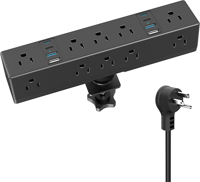 40W Fast Charging Station, VILONG Desk Clamp Power Strip, Desktop Mount Surge Protector, 8 USB Ports(4 USB-C), 10 AC Outlets and 6Ft Cord, for Home, Office, Fit 1.6" Tabletop Edge-DeskLoop Office