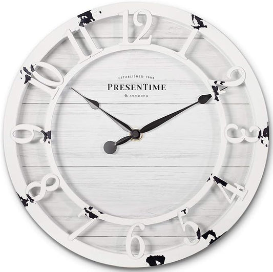 Presentime & Co 10" Farmhouse Series Wall Clock, Shiplap Style, Raised 3D by Presentime