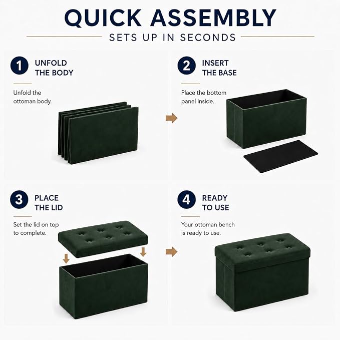 ALASDO 30 Inch Folding Storage Ottoman Bench - Image 4