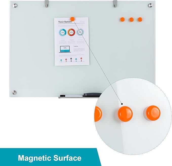 Glass Dry Erase Board, 36 x 24 Inches Magnetic Glass Whiteboard for Wall, 3' x 2' Frameless Board for Office, Home, School-DeskLoop Office