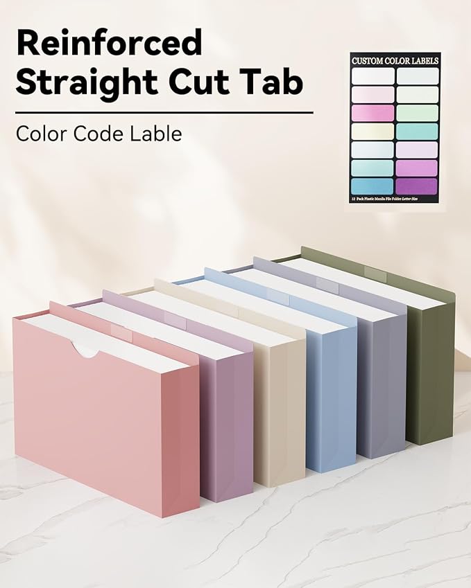 ANSOOK Plastic File Jackets, 12 Pack Expandable Project File Folders, Expanding - Image 5