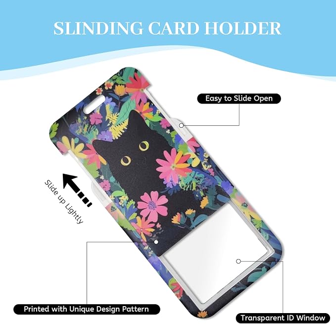 Hancynir Lanyards for Id Badges, Cat Flower Floral Badge Holder - Image 6