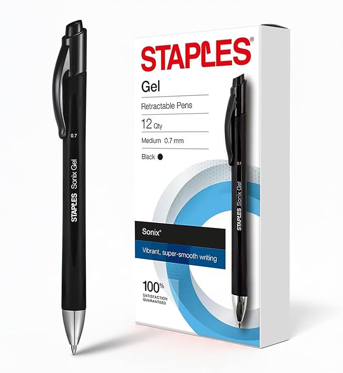STAPLES Retractable Gel Pens, Medium Point 0.7mm, 12 Pack – Sonix Crisp‑Line by Staples