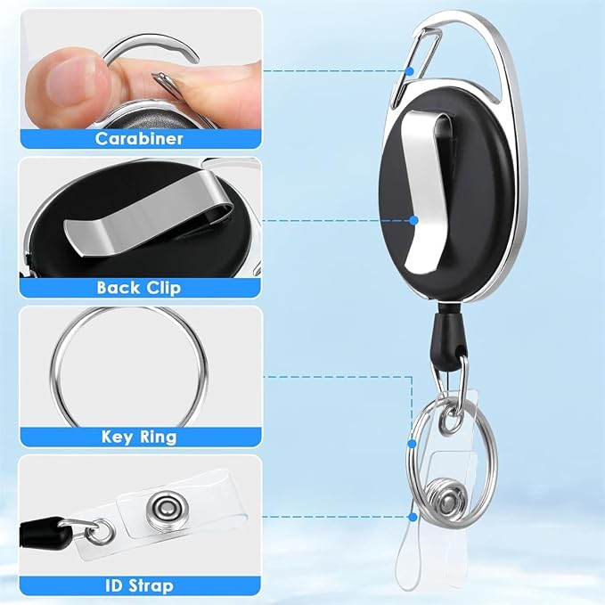 Black Badge Holders with 3 Pack Retractable Keychains – Multi-Card ID Card - Image 4