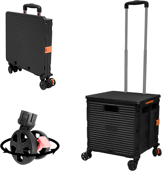 FELICON SELORSS Foldable Utility Cart Folding Portable Rolling Crate-Black | by FELICON