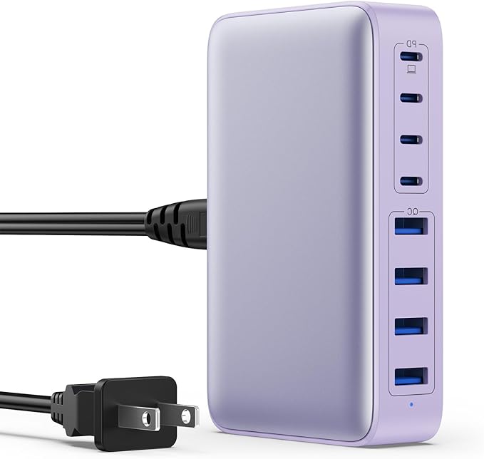 USB C Charger 200W USB C Charger Block GaN III 8-Port Fast Charging Station PD 65W Laptop Charger Adapter Compatible with MacBook Pro/Air,DELL,HP Surface,iPhone 15/14/13,Galaxy S23/22 (Purple)-DeskLoop Office