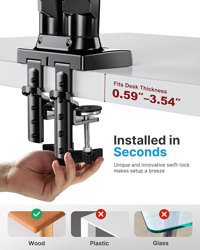 HUANUO Dual Monitor Stand - Full Adjustable Monitor Desk Mount Swivel Vesa Bracket with C Clamp, Grommet Mounting Base for 13 to 32 Inch Computer Screens - Each Arm Holds 4.4 to 19.8lbs-DeskLoop Office
