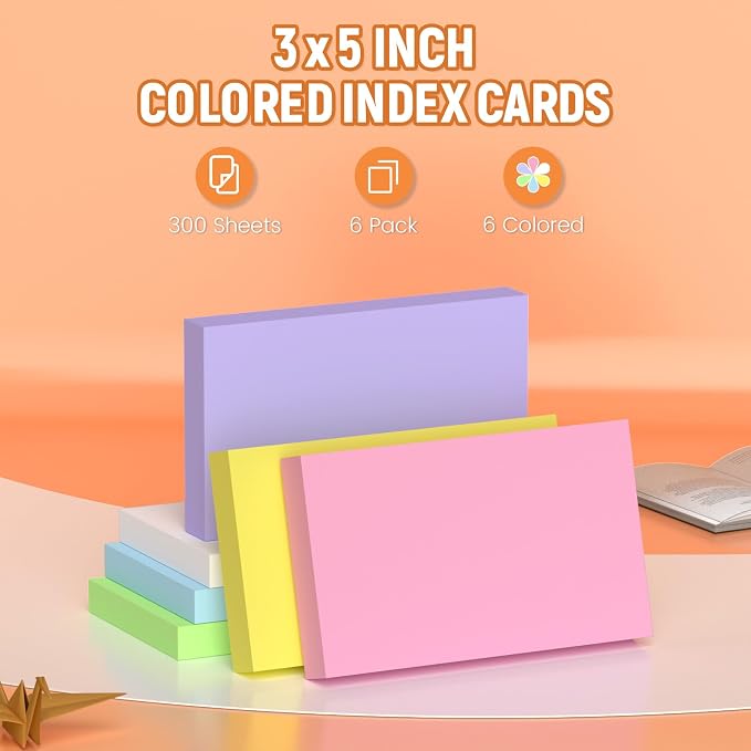 300 Count Blank Colored Index Cards 3 x 5 Inch, Blank Flash Cards - Image 2