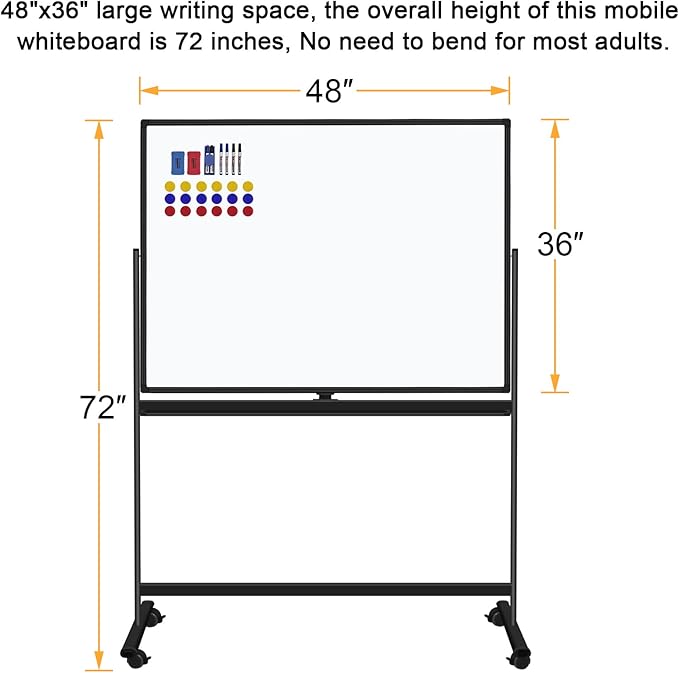 H-Qprobd 48"x36" Mobile Whiteboard Double-Sided Magnetic Dry Erase Board on Wheels - Comercial Rolling White Boards with Sturdy Stand for Home, Office & School-DeskLoop Office