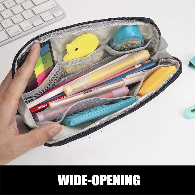 Sooez Wide-Opening Pencil Pen Case, Lightweight & Spacious Pencil Pouch Zipper - Image 3