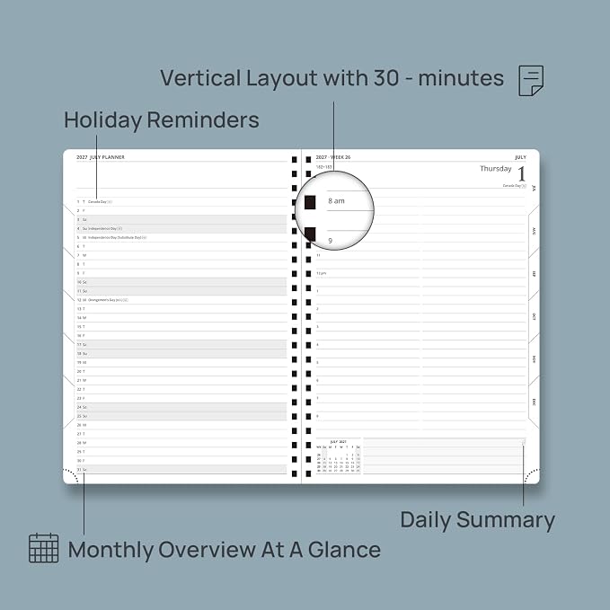 POPRUN 2027 Daily Planner One Page Per Day, Large 8.5" x 12", Calendar Book - Image 4