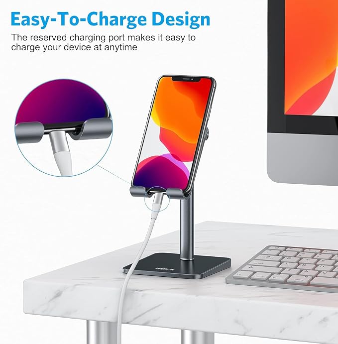 OMOTON Cell Phone Stand, Adjustable Angle Height Desk Phone Dock Holder - Image 4