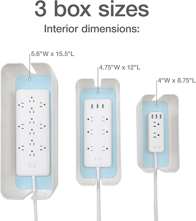 Oxford Cable Management Boxes, 3 Pack, 15 Cable Ties, Power Strip Organizer - Image 4